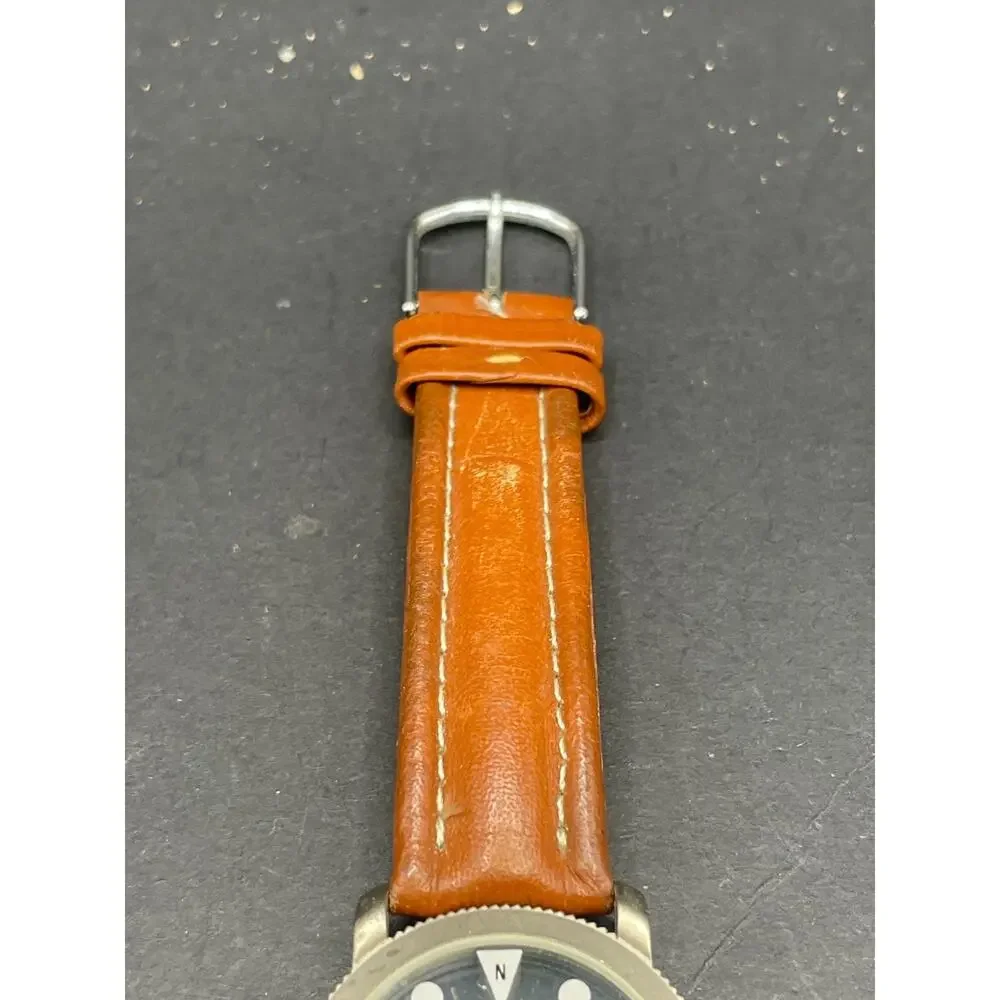 Vintage Fossil Collection Compass Dial Quartz Watch 34mm Tan Leather Band